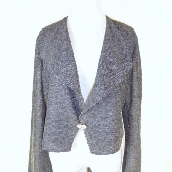 Joseph Ribkoff 2 piece panel leg pants suit jacket blazer black gold metallic 10